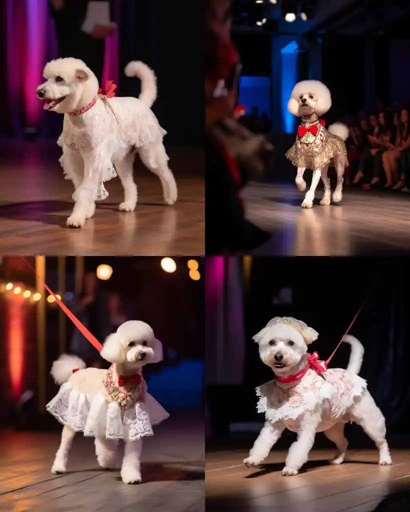 A fashionable Bichon Frise runway look 2