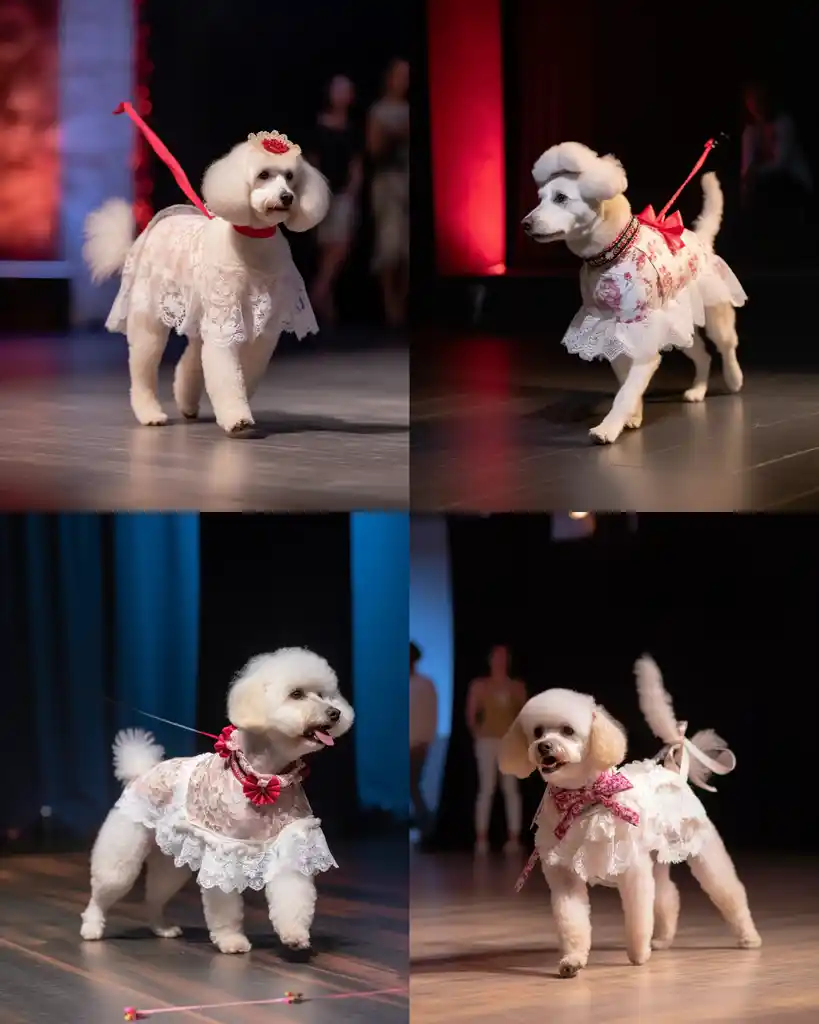 A fashionable Bichon Frise runway look 3