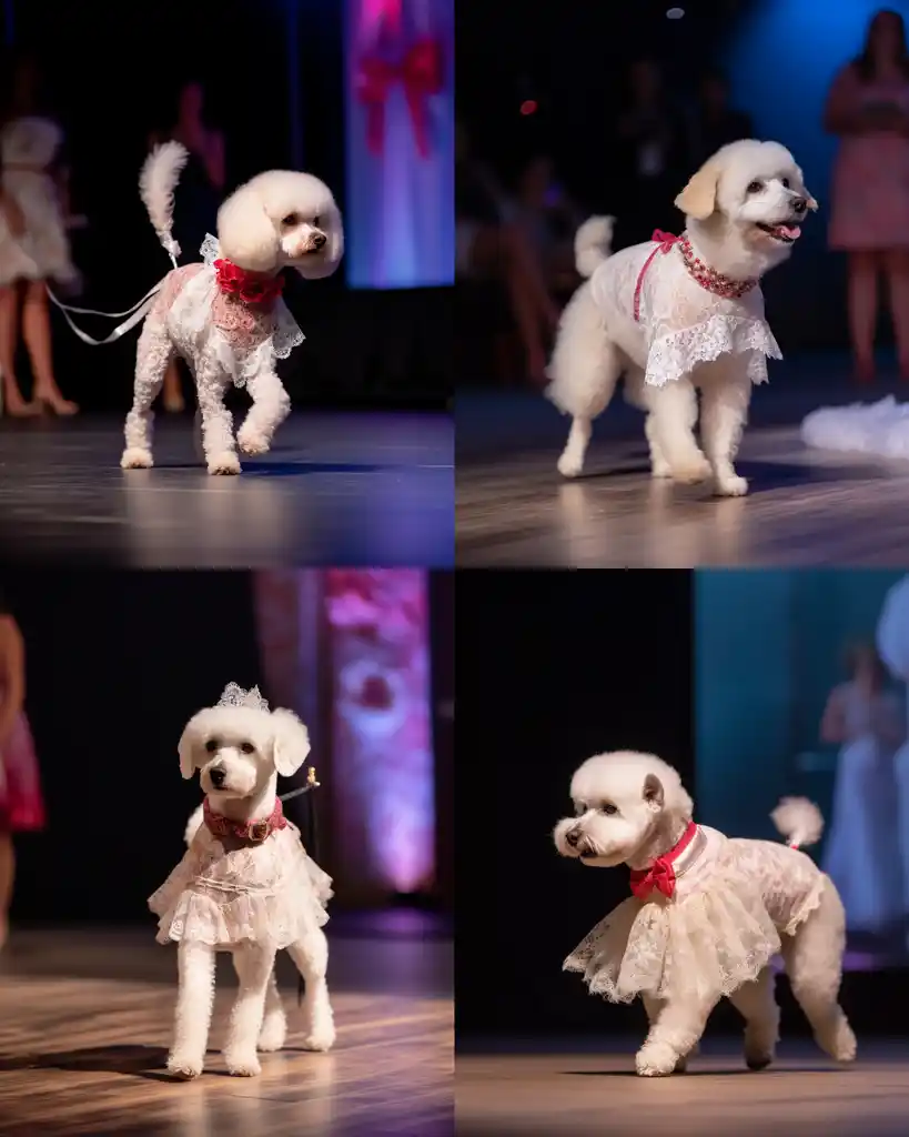 A fashionable Bichon Frise runway look 4