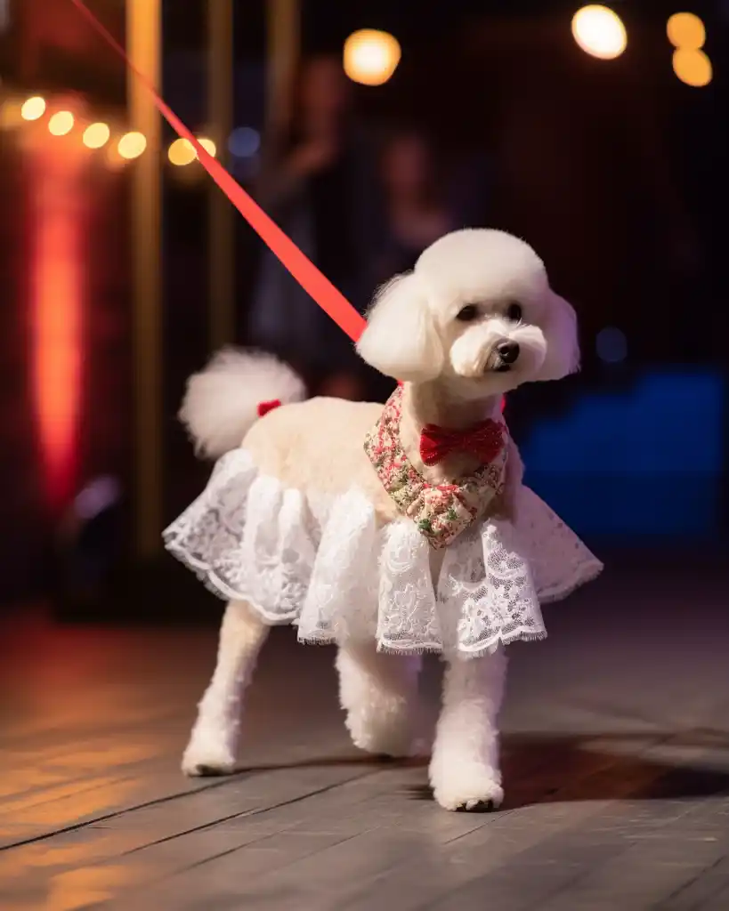 A fashionable Bichon Frise runway look 8