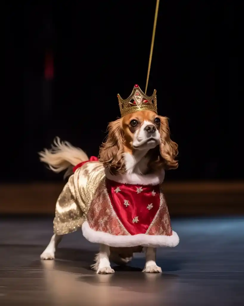 An elegant Cavalier King Charles Spaniel runway look 1