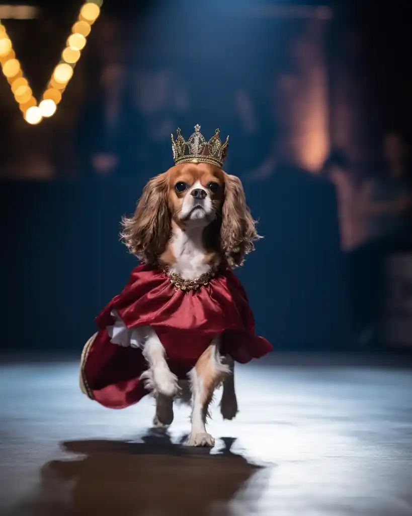 An elegant Cavalier King Charles Spaniel runway look 2