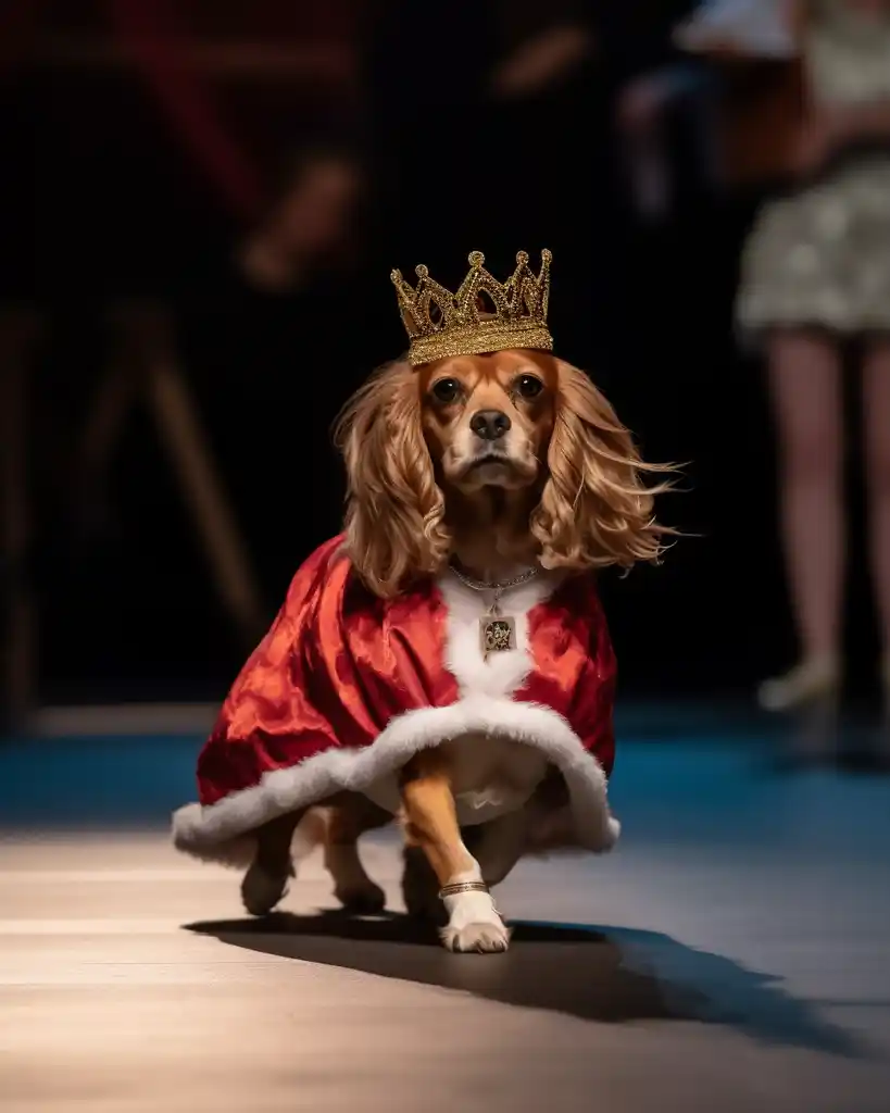 An elegant Cavalier King Charles Spaniel runway look 3
