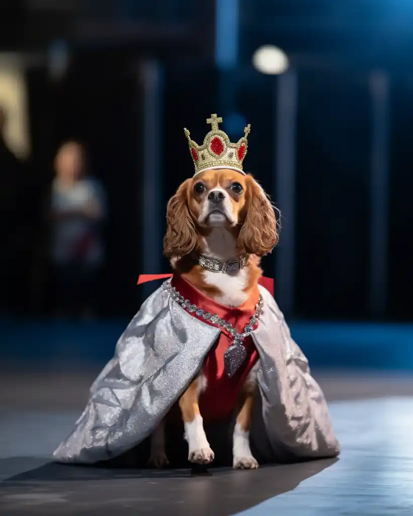 An elegant Cavalier King Charles Spaniel runway look 4
