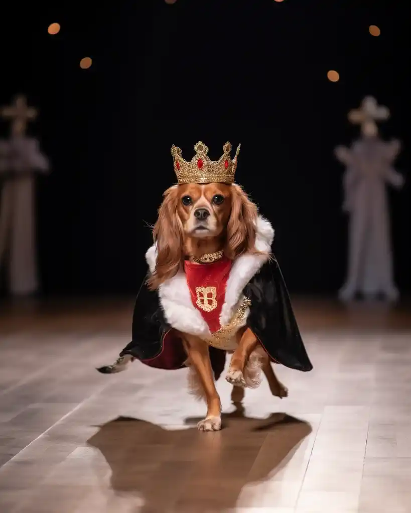 An elegant Cavalier King Charles Spaniel runway look 5