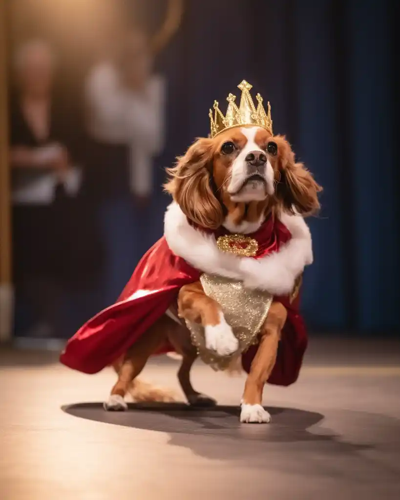 An elegant Cavalier King Charles Spaniel runway look 6