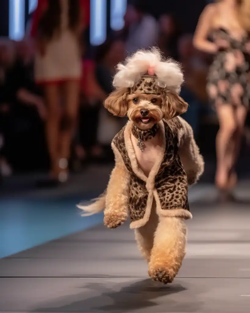A fashionable Cavapoo runway look 4
