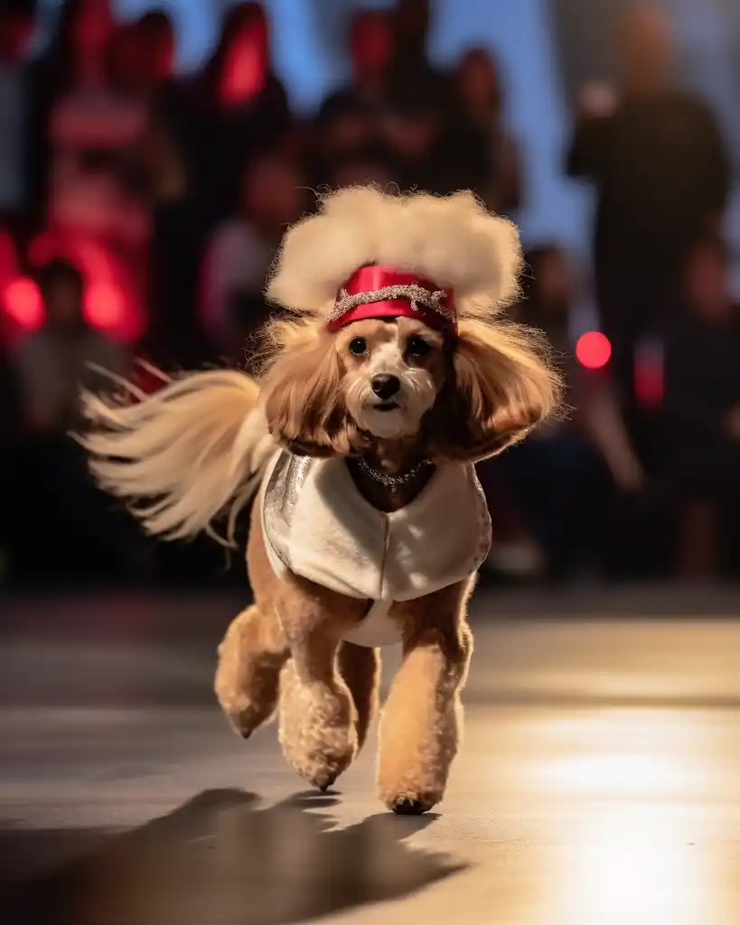 A fashionable Cavapoo runway look 6