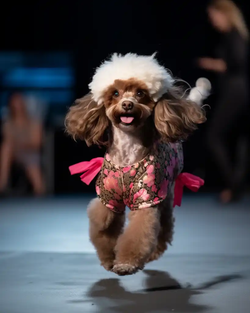 A fashionable Cavapoo runway look 7