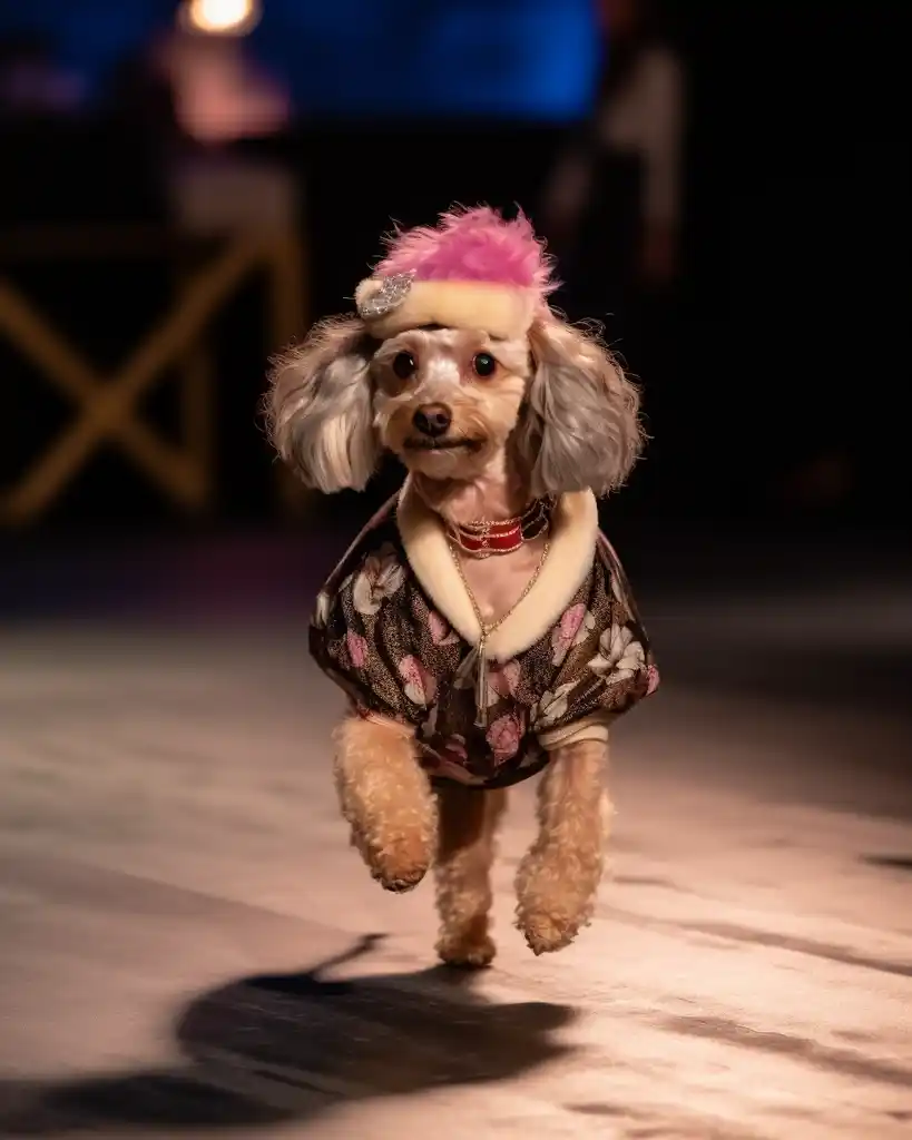 A fashionable Cavapoo runway look 8