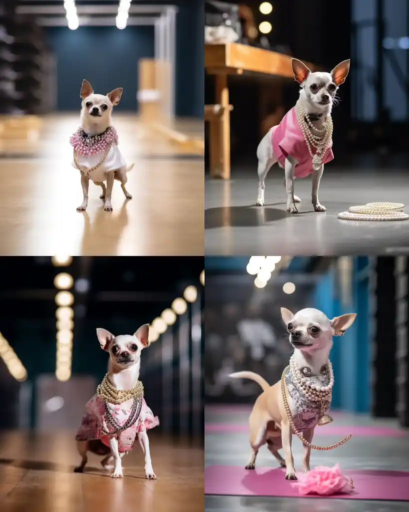 A fashionable Chihuahua runway look 3