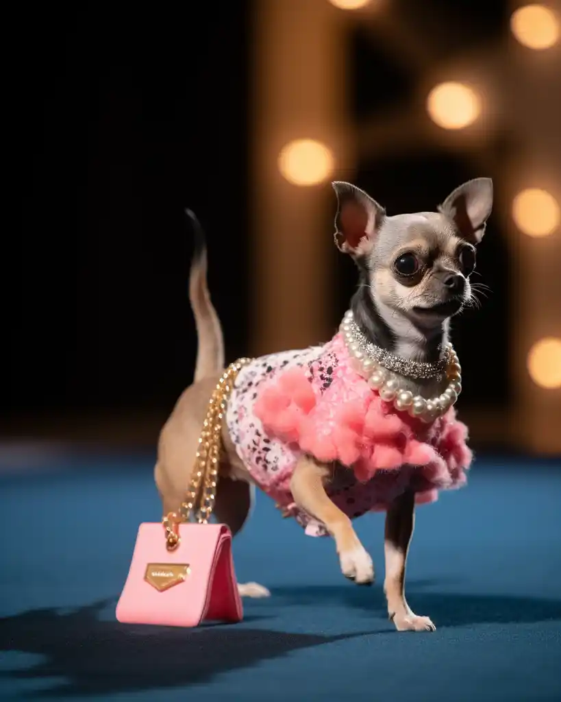 A fashionable Chihuahua runway look 7