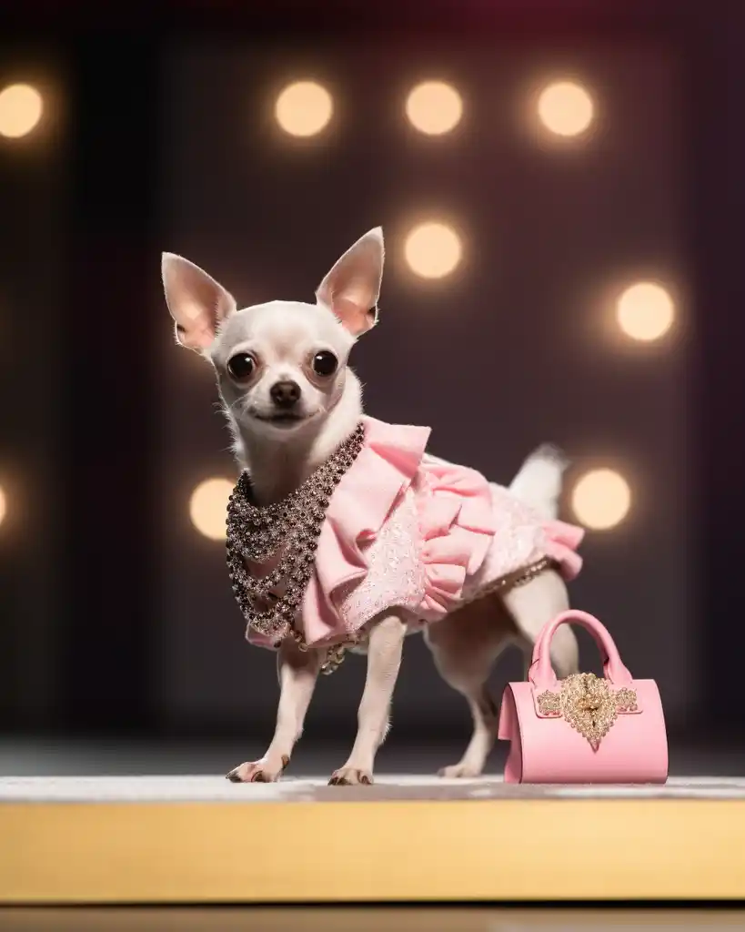 A fashionable Chihuahua runway look 13