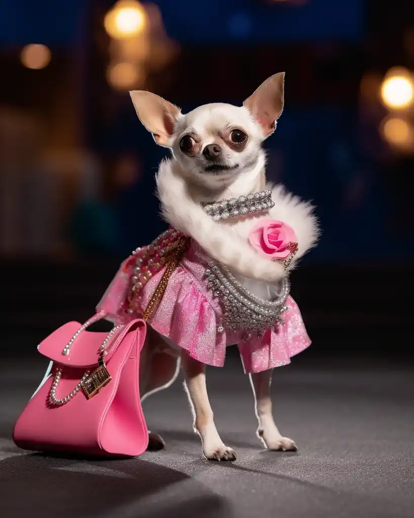 A fashionable Chihuahua runway look 14