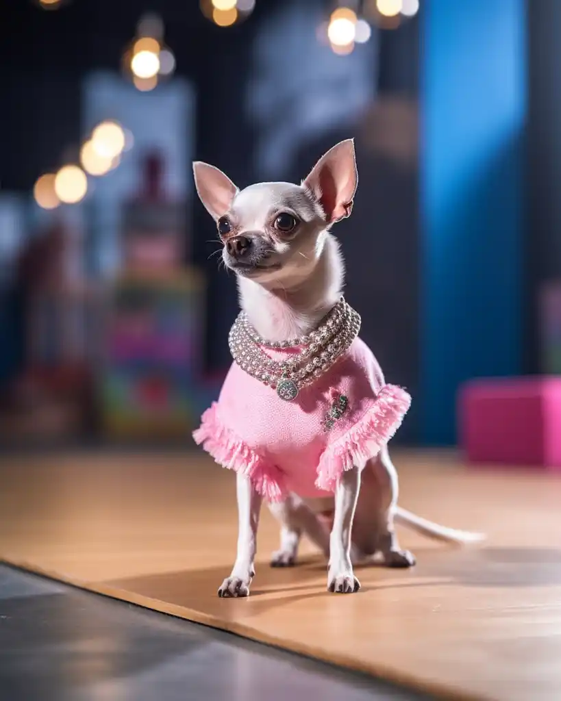 A fashionable Chihuahua runway look 17