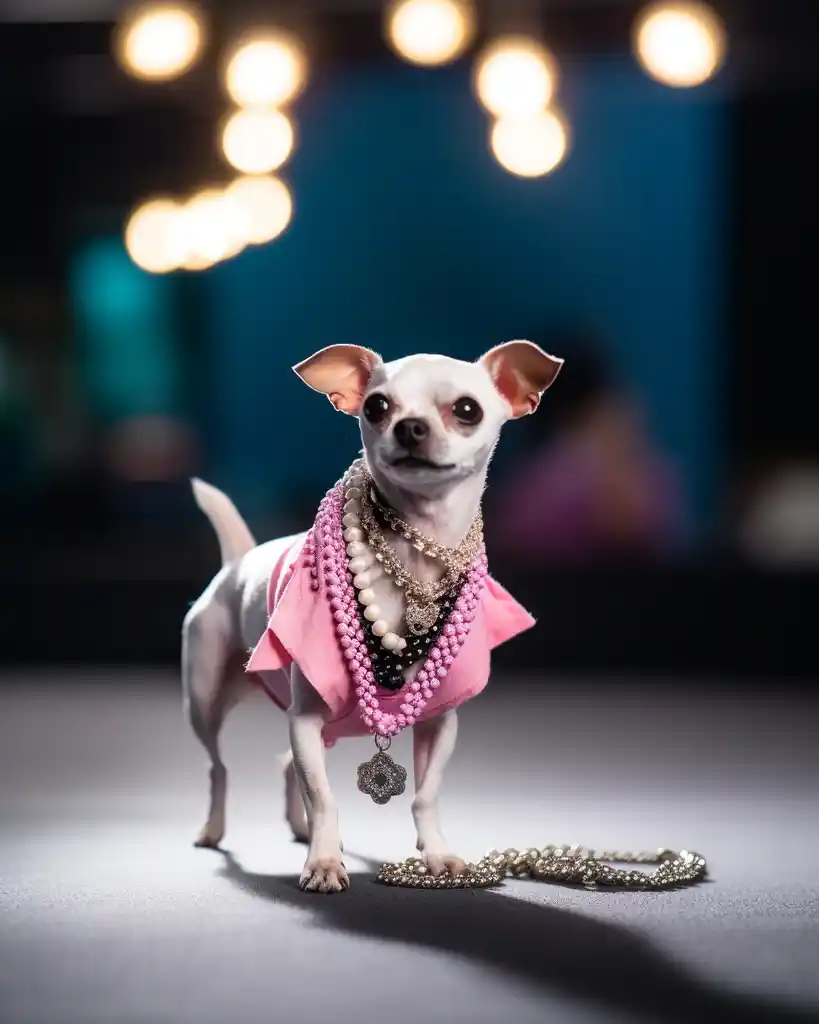 A fashionable Chihuahua runway look 18