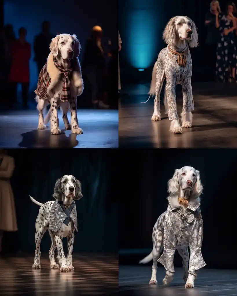 An elegant English Setter runway look 1