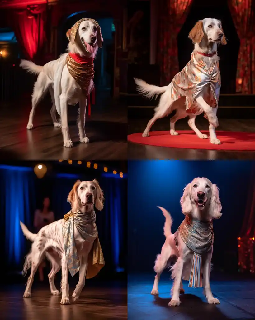An elegant English Setter runway look 2