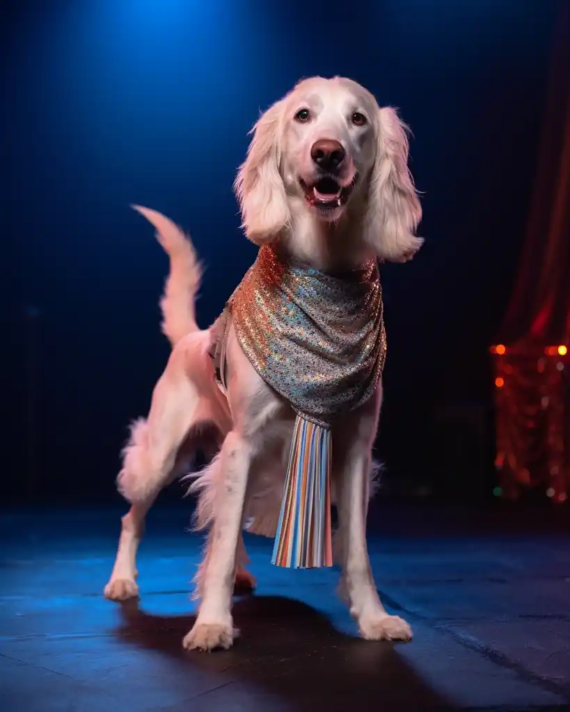 An elegant English Setter runway look 4