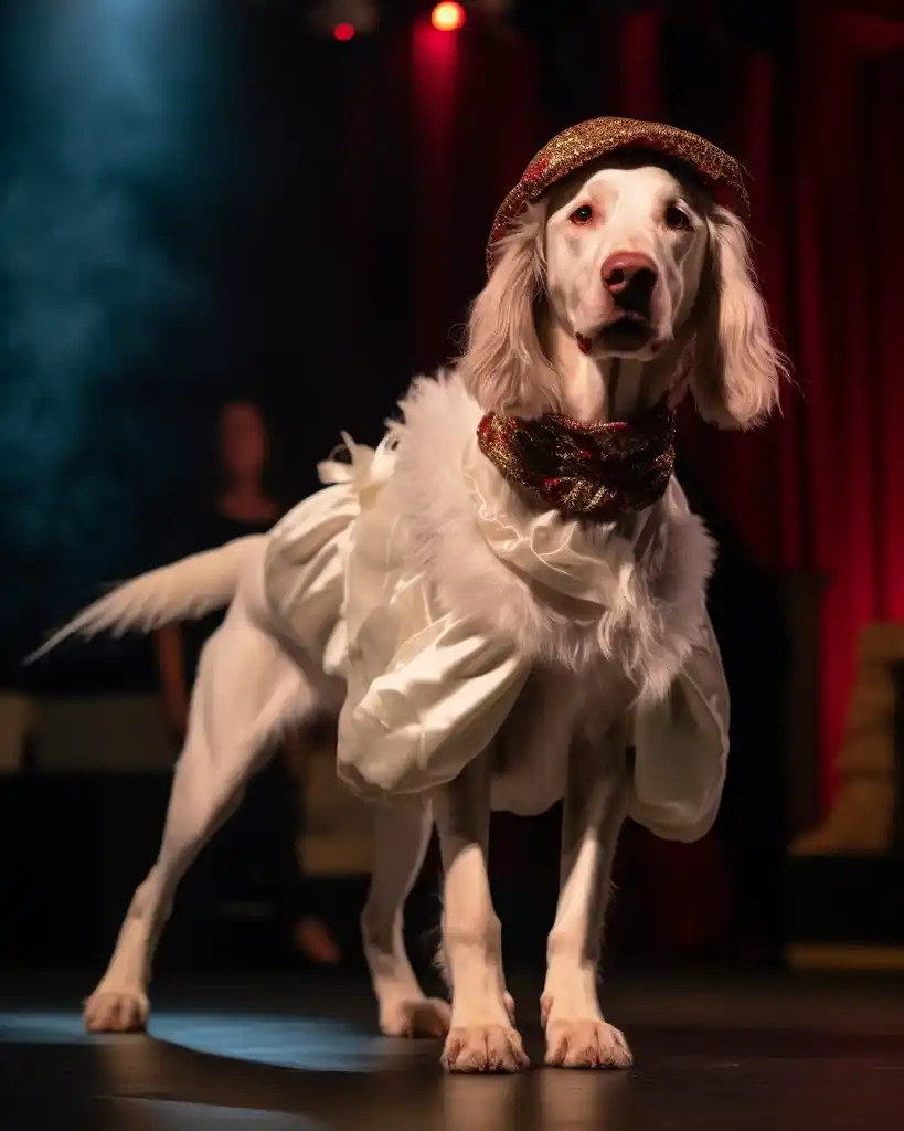 An elegant English Setter runway look 5