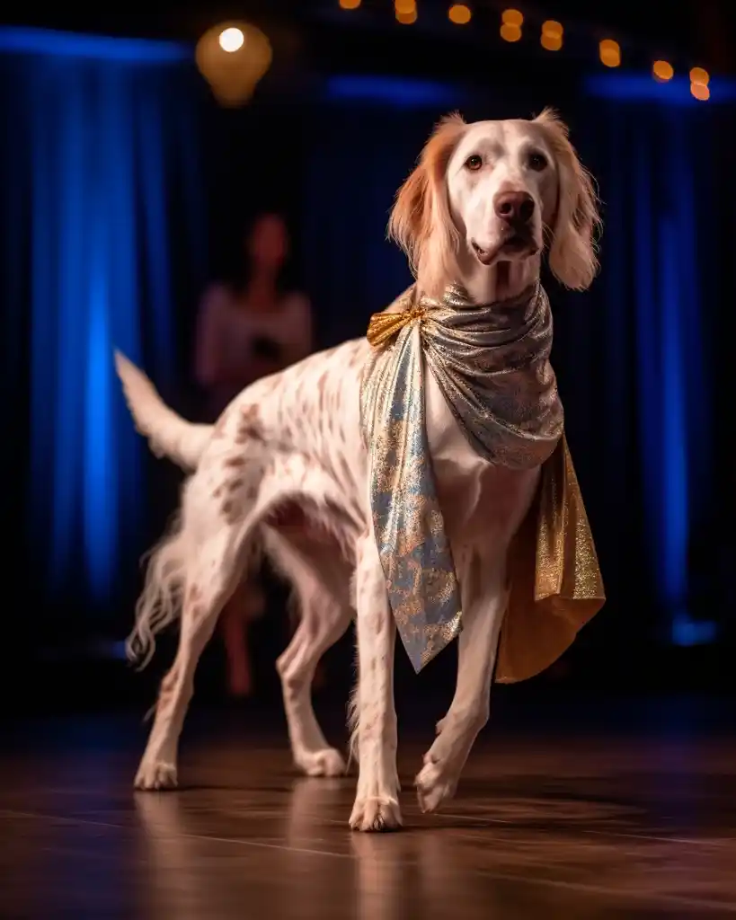 An elegant English Setter runway look 6