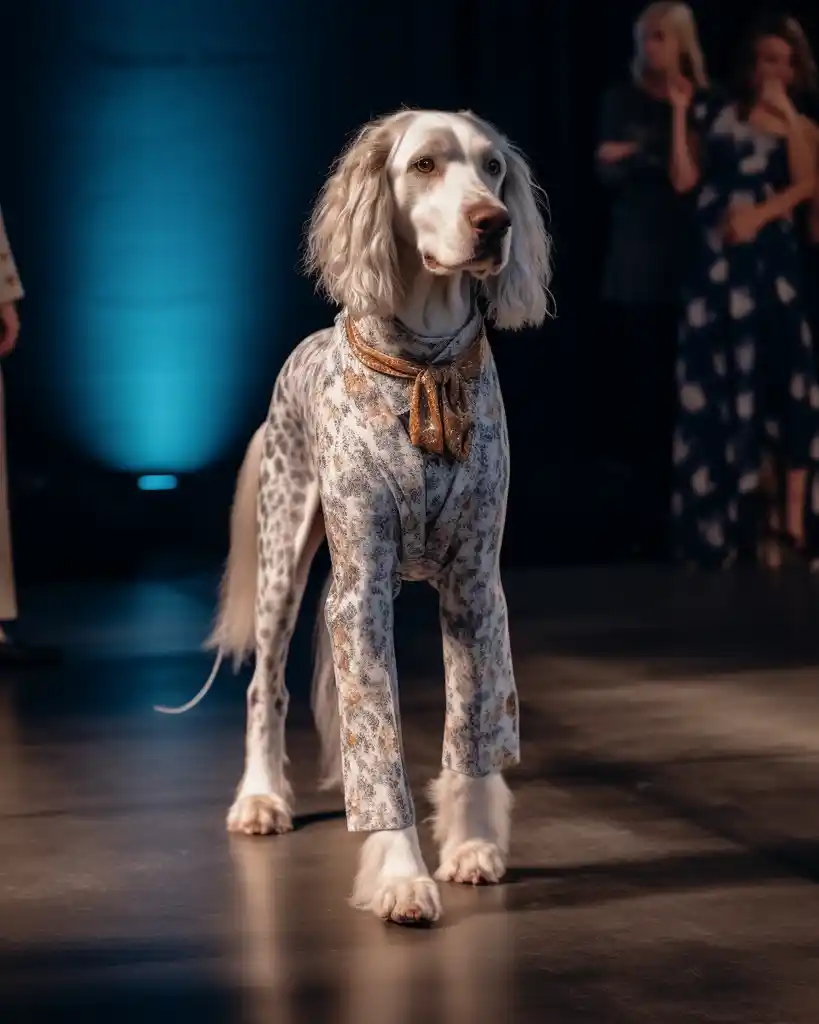 An elegant English Setter runway look 8