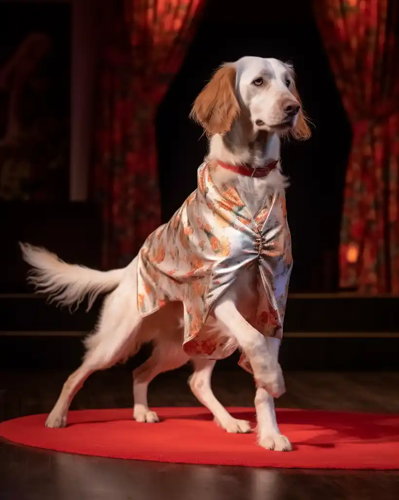 An elegant English Setter runway look 10