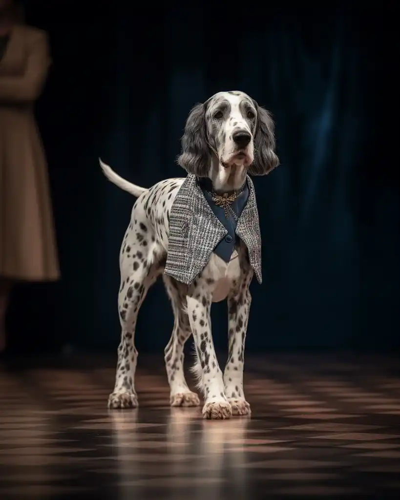 An elegant English Setter runway look 11
