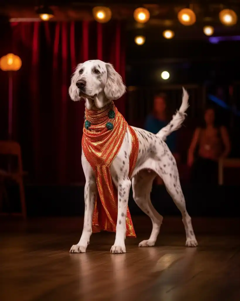 An elegant English Setter runway look 12