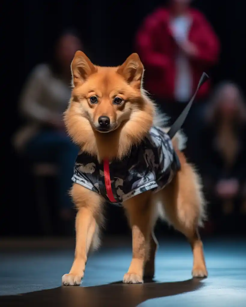 A stylish Finnish Spitz runway look 7