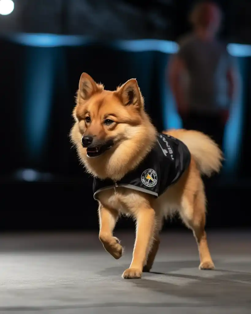A stylish Finnish Spitz runway look 8