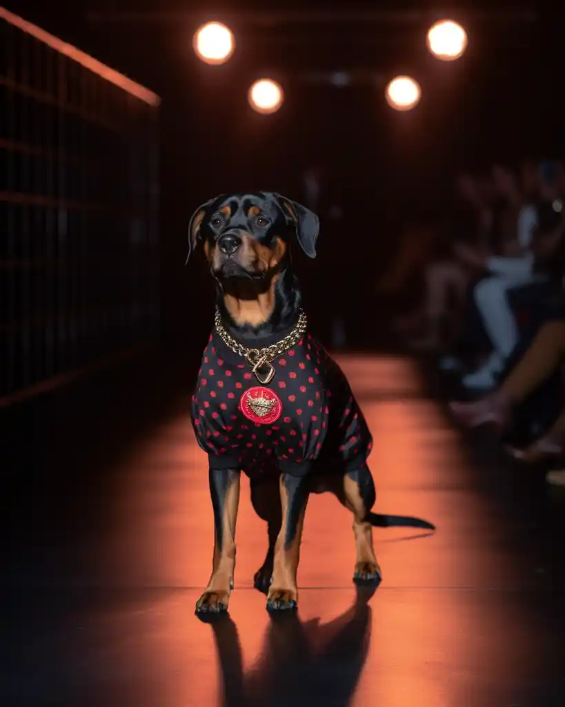 A fierce Rottweiler runway look 1