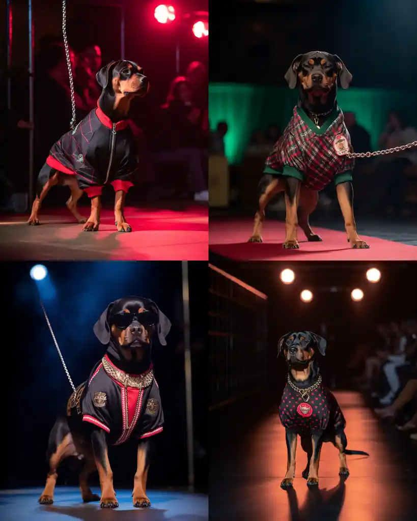 A fierce Rottweiler runway look 2