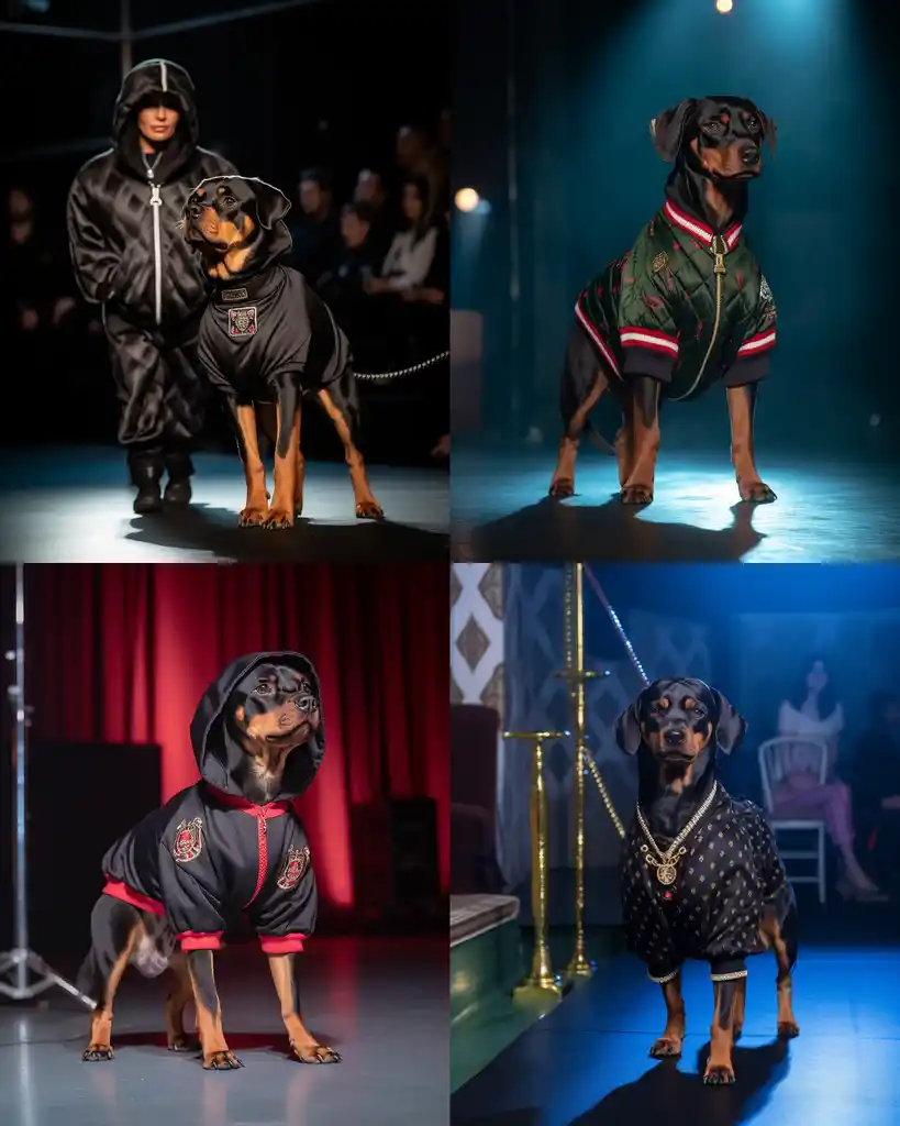A fierce Rottweiler runway look 3