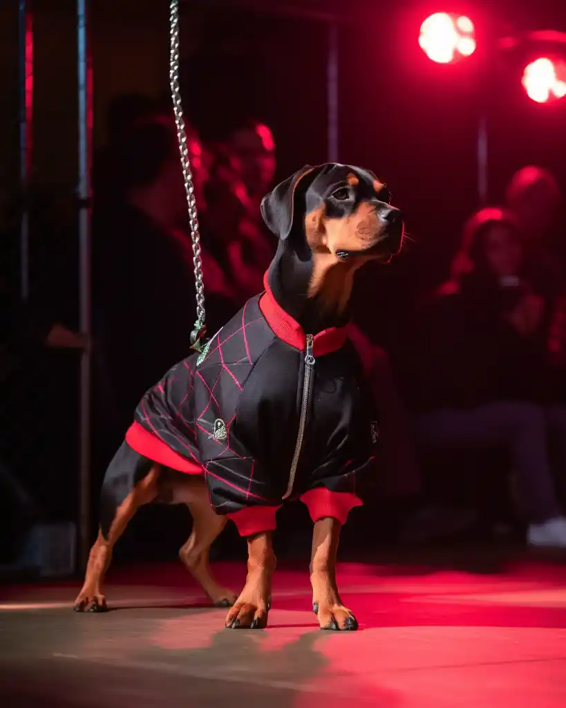A fierce Rottweiler runway look 5