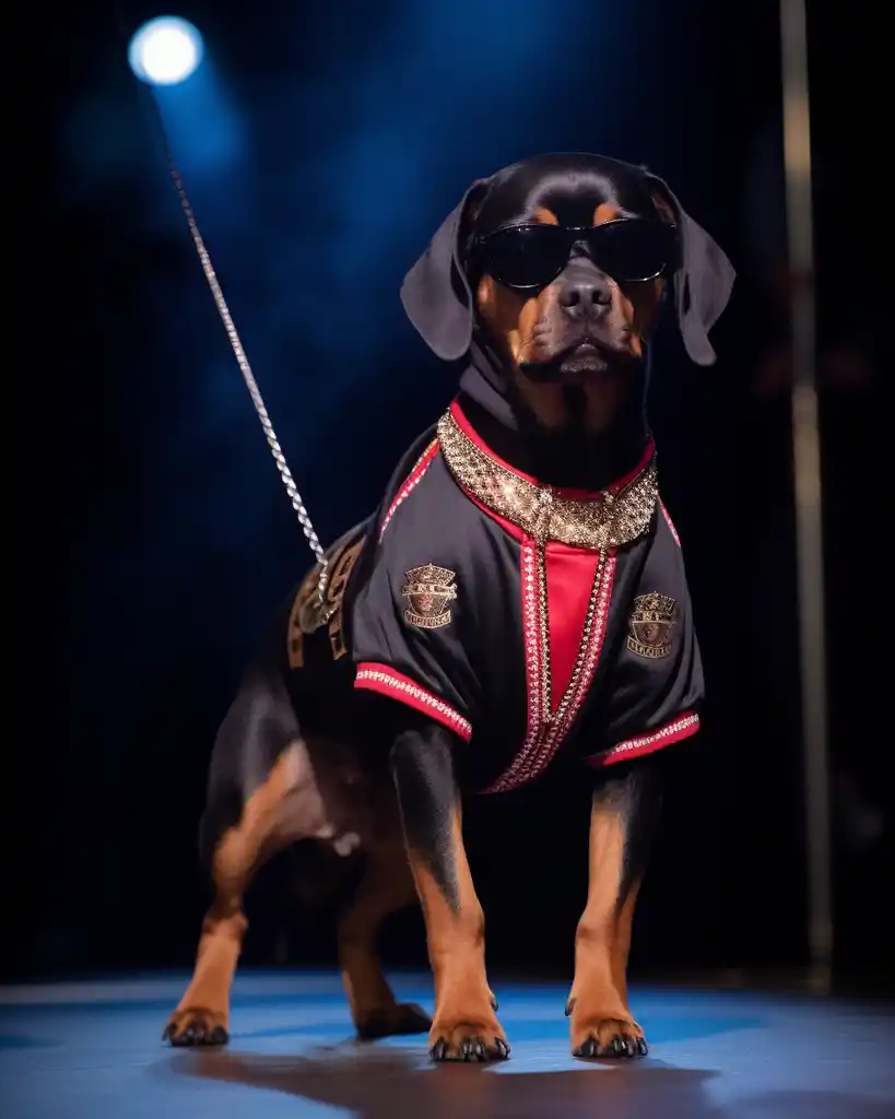 A fierce Rottweiler runway look 6