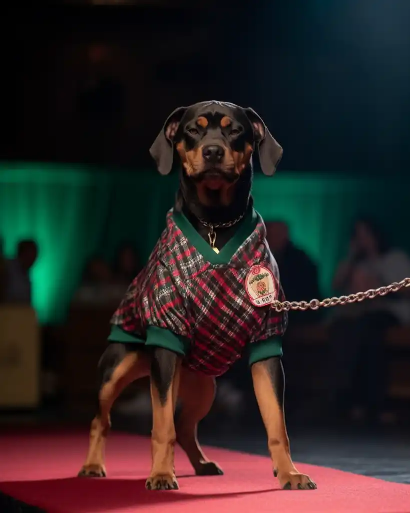 A fierce Rottweiler runway look 7
