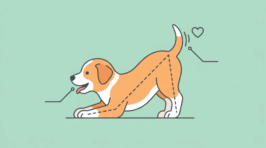 A simple diagram illustrating the mechanics of a canine play bow gesture.