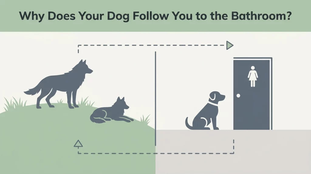 An infographic comparing wild sentinel guarding behavior with a domestic dog guarding a bathroom door.